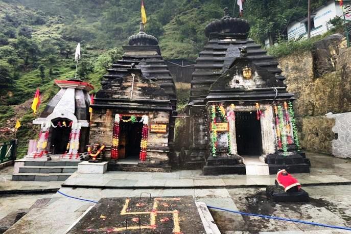Mahakali, Mahalakshmi, and Mahasaraswati temples in the Kalimath temple courtyard